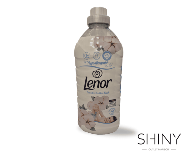 Lenor mehčalec Sensitive Cotton Fresh, iz 85 % naravnih izvlečkov. Potrjeno antialergen, potrjeno okolju prijazna raba. Dišeč in ugoden na shiny-outlet.si