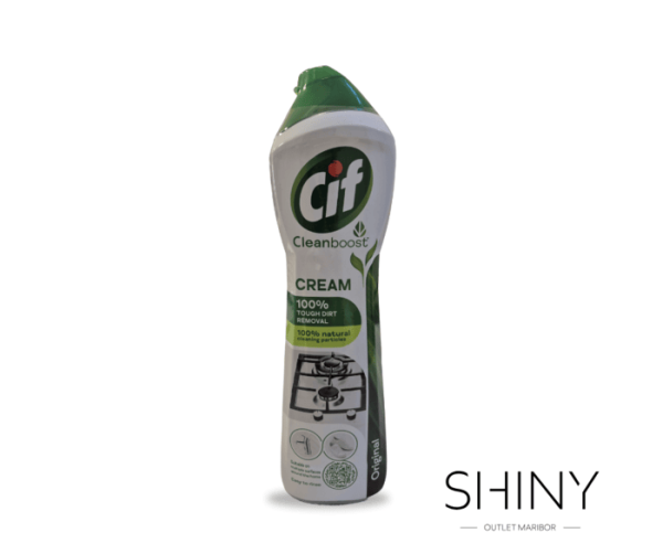 Cif čistilo kremaste teksture iz 100 % naravnih sestavin. Odličen pri čiščenju štedilnika, pip in aparatov. Najugodnejši nakup na shiny-outlet.si