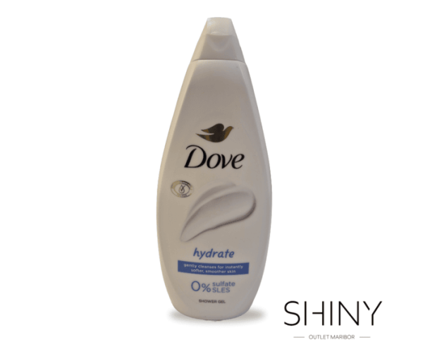 Dove tuš gel Hydrate, kremne teksture za nežnejšo in gladkejšo kožo. Dermatološko potrjeno. Večja količina, ugodnejši nakup na shiny-outlet.si