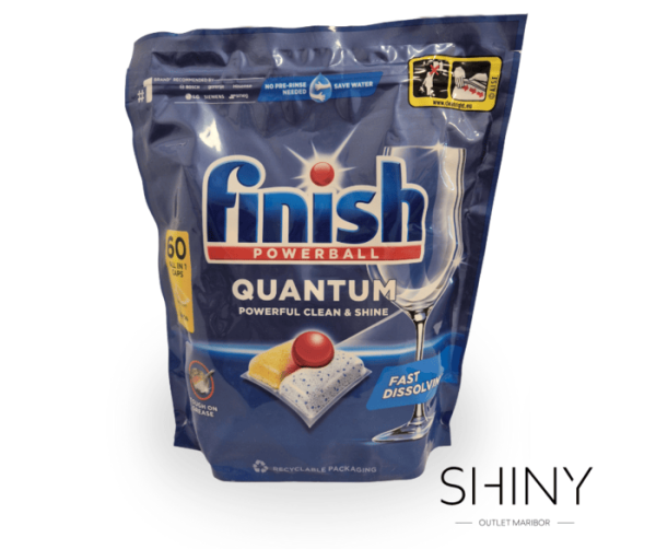 Finish Quantum Powerful Clean and Shine, za odstranjevanje najtrdovratnejše umazanije. Z vonjem limone. Najugodnejše na shiny-outlet.si