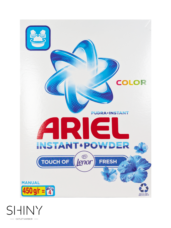 Ariel Color Instant Powder with Touch of Lenor – prašek za pranje, ki učinkovito odstranjuje madeže, ohranja barve ter oblačilom podari dolgotrajno svežino Lenor vonja.