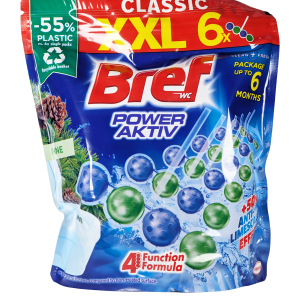 Bref dišavna obešanka čisti, odišavi in osveži WC ob vsakem splakovanju. Na voljo v Megapack Premium pakiranju (3 kos).