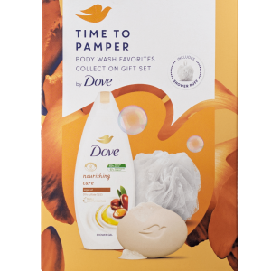Dove darilni set vsebuje trdo milo, tekoč gel za tuširanje in priročno kopalno gobico. Za vas ali kot darilo za najbližje. Več na shiny-outlet.si
