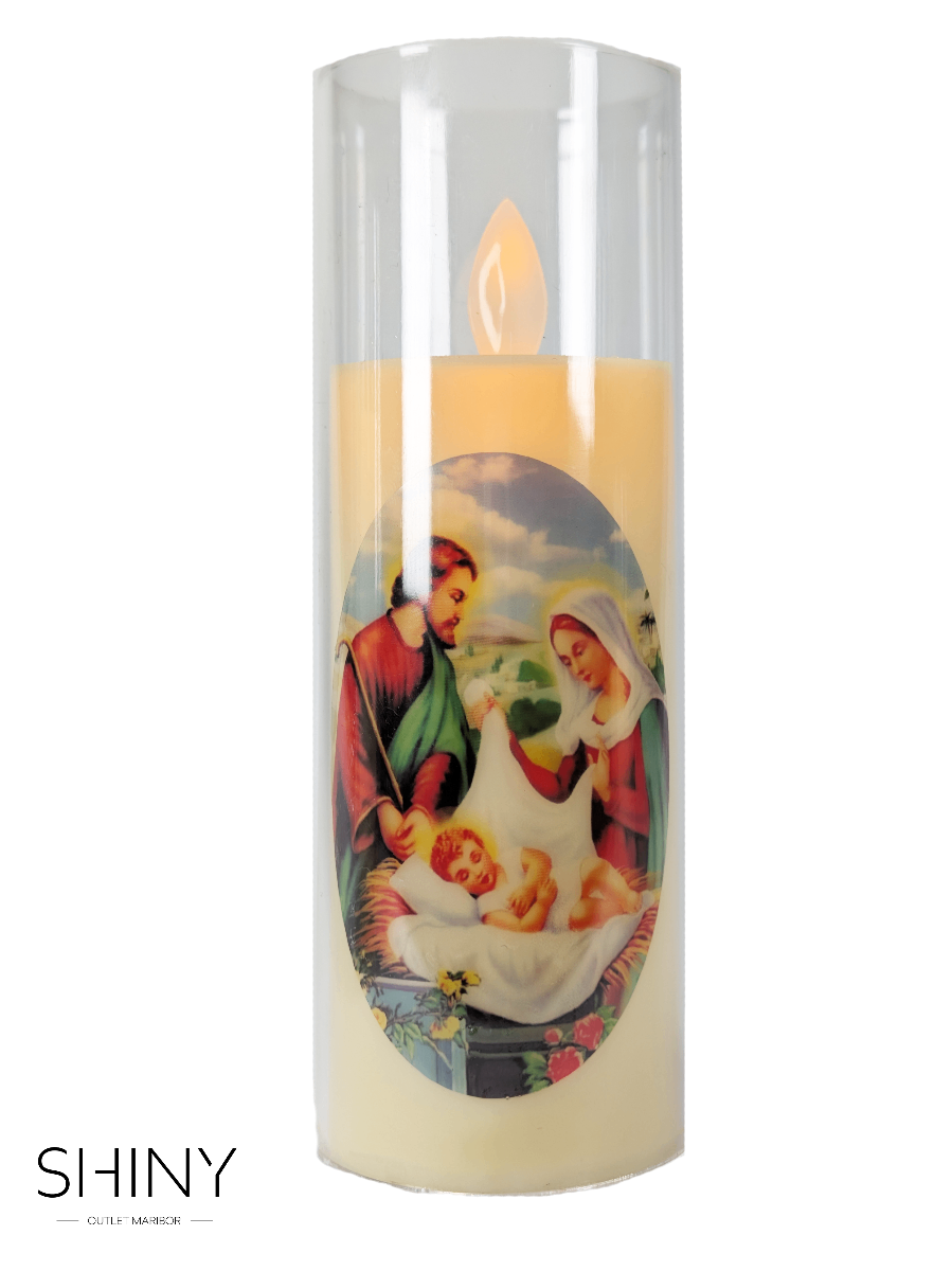 LED Plastic Swing Candle – električna sveča z različnimi motivi in utripajočim plamenom. Deluje na 3× LR44 baterije (vključene).