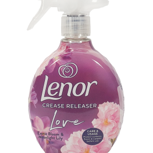 Lenor Crease Release je osvežujoč tekstilni sprej, ki zmanjšuje gube na oblačilih, olajša likanje in osveži tkanine med nošenjem.
