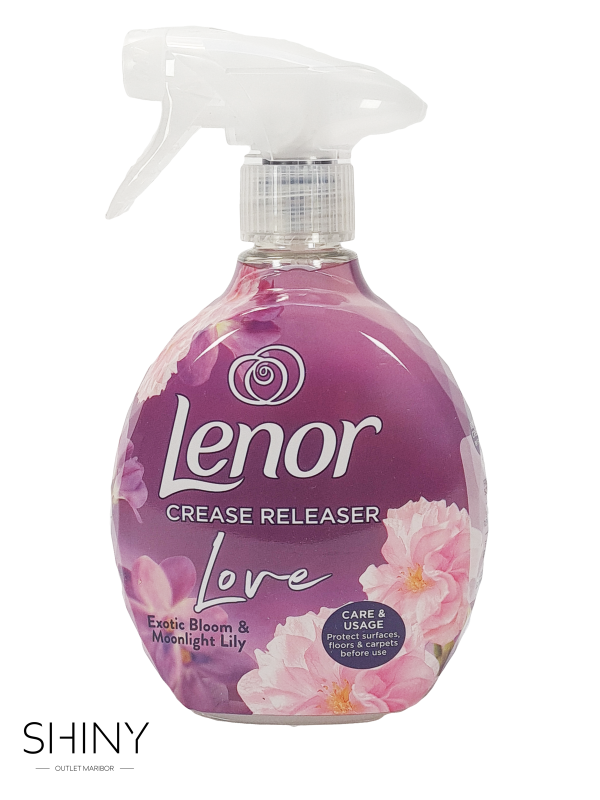 Lenor Crease Release je osvežujoč tekstilni sprej, ki zmanjšuje gube na oblačilih, olajša likanje in osveži tkanine med nošenjem.