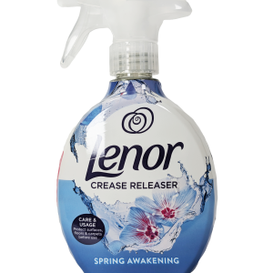 Lenor Crease Release je osvežujoč tekstilni sprej, ki zmanjšuje gube na oblačilih, olajša likanje in osveži tkanine med nošenjem.