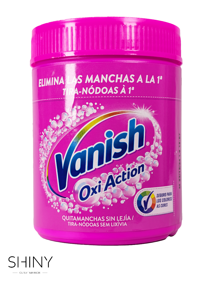 Vanish Oxi Action prašek z močjo aktivnega kisika odstranjuje trdovratne madeže in ohranja perilo sijoče čisto. Primeren za belo perilo.