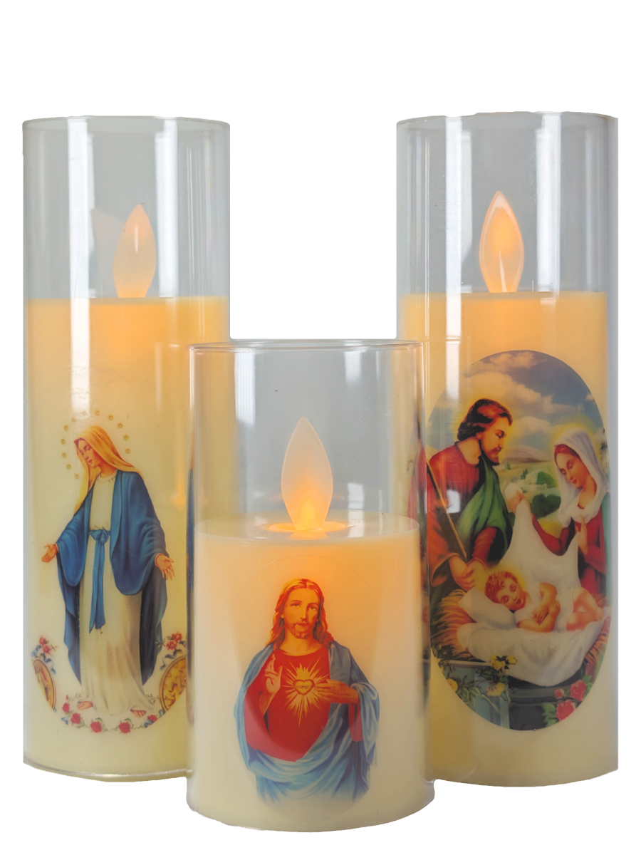 LED Plastic Swing Candle – električna sveča z različnimi motivi in utripajočim plamenom. Deluje na 3× LR44 baterije (vključene).