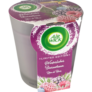 Air Wick Scented Candle – Forest Berries (105 g), omejena izdaja dišeče sveče z gozdnimi sadeži za sproščujoče in prijetno vzdušje doma.