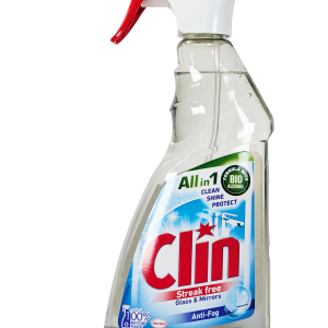 Clin Anti-fog (500 ml) – čistilo za steklo in ogledala z bio alkoholom. Zagotavlja kristalno čiste, sijoče površine brez lis.
