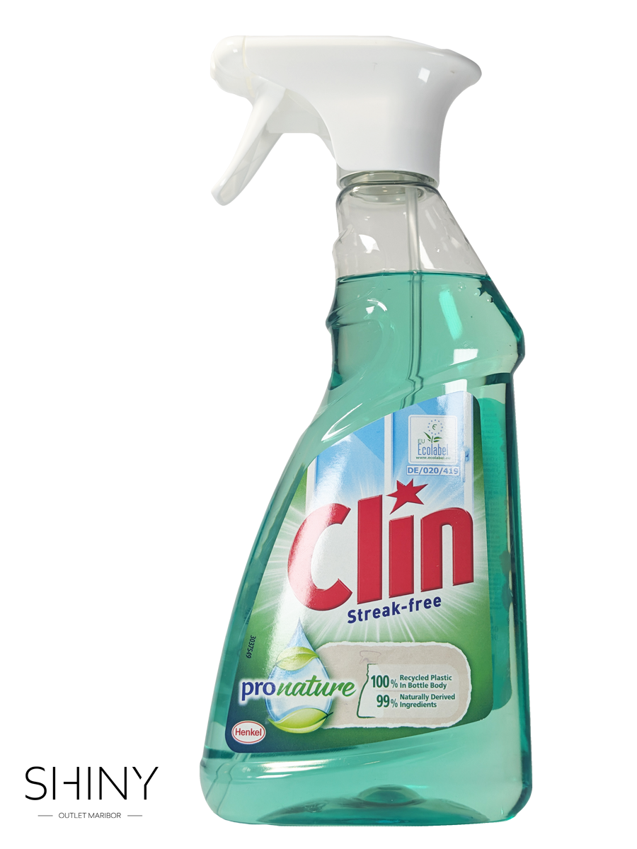 Clin ProNature (500 ml) – ekološko čistilo za steklo z EU Ecolabel certifikatom, 99 % naravnih sestavin in 100 % reciklabilno embalažo za sijaj brez lis.