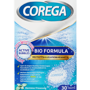 Corega šumeče tablete Mentol Fresh učinkovito odstranijo bakterije in madeže s protez ter zagotovijo dolgotrajno svežino in higieno vsak dan.