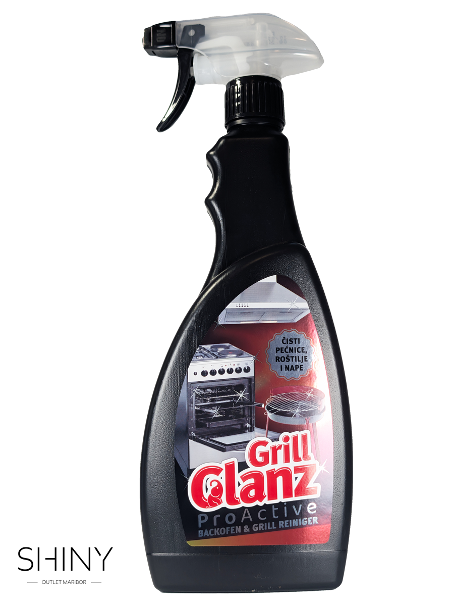 Glanz Grill – čistilo za pečice, nape, žare in štedilnike. Tekoče čistilo za odstranjevanje maščob, čiščenje pečic, žarov, nap in štedilnikov.