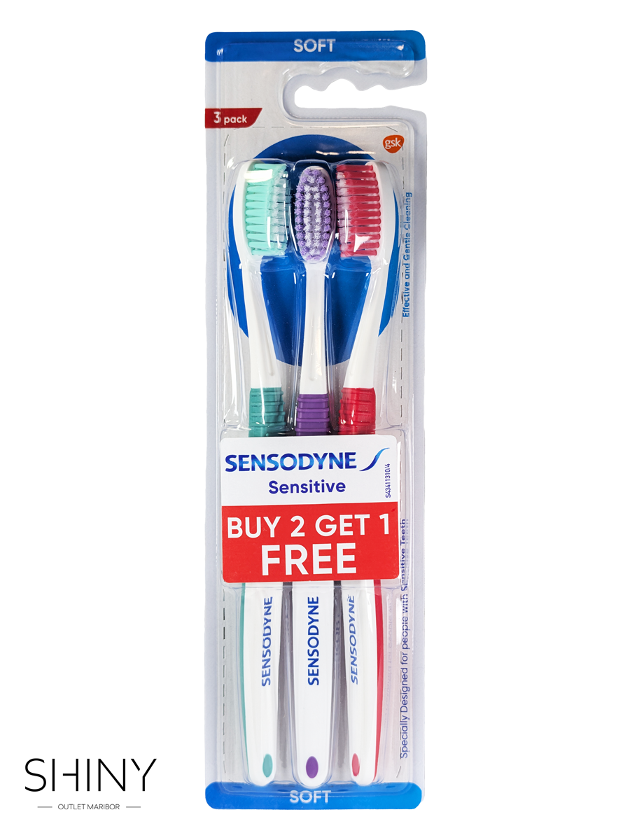Sensodyne Sensitive zobne ščetke – komplet 3 soft ščetk za občutljive zobe in dlesni, nežno in učinkovito čiščenje.