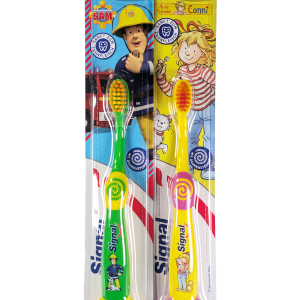 Signal Ultra Soft otroška zobna ščetka 0–6 let z vakumskimi nogicami za nežno čiščenje mlečnih zob in dlesni.