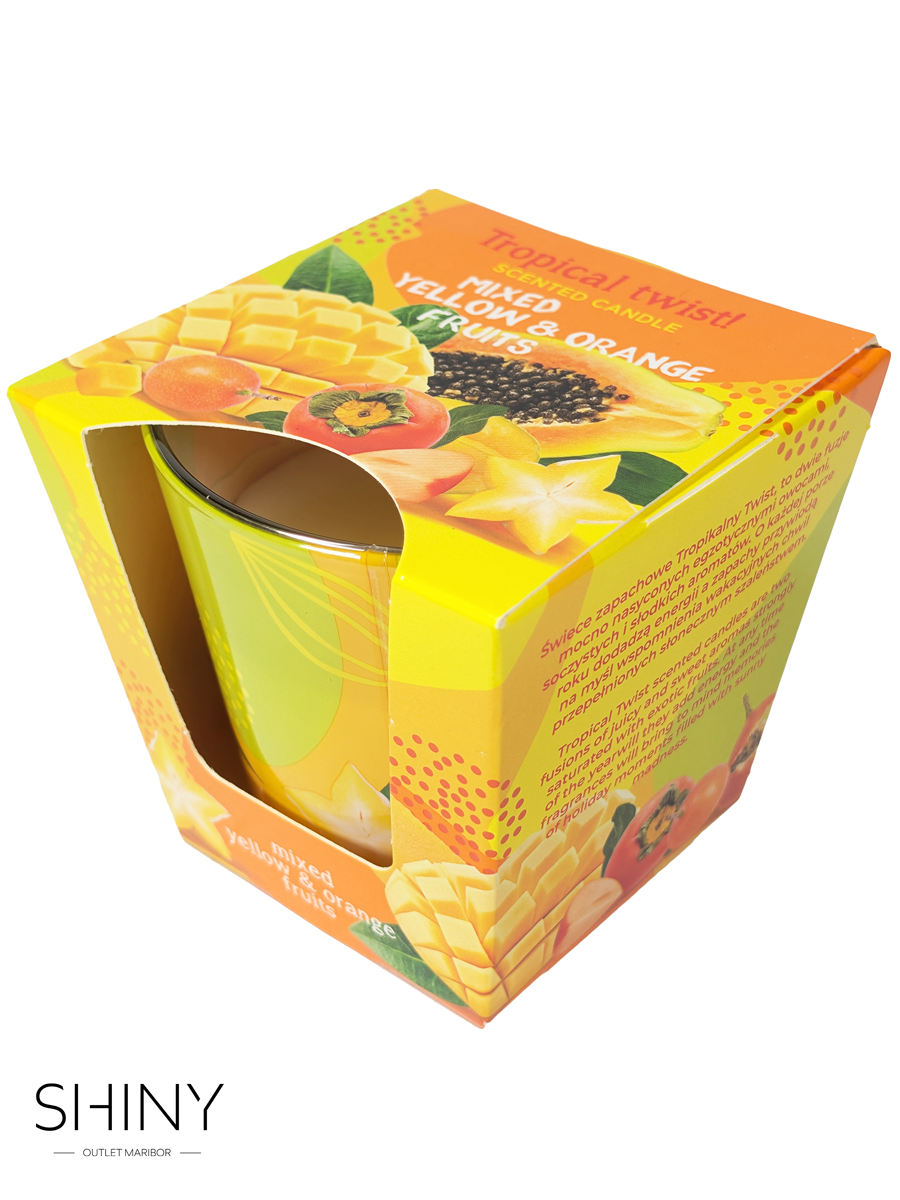 Sadna dišeča sveča v kozarcu – svež, sočen vonj za naravno in prijetno odišavljen dom.