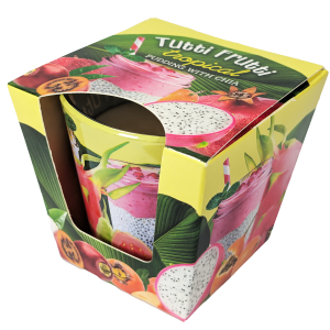 Sadna dišeča sveča v kozarcu – svež, sočen vonj za naravno in prijetno odišavljen dom.