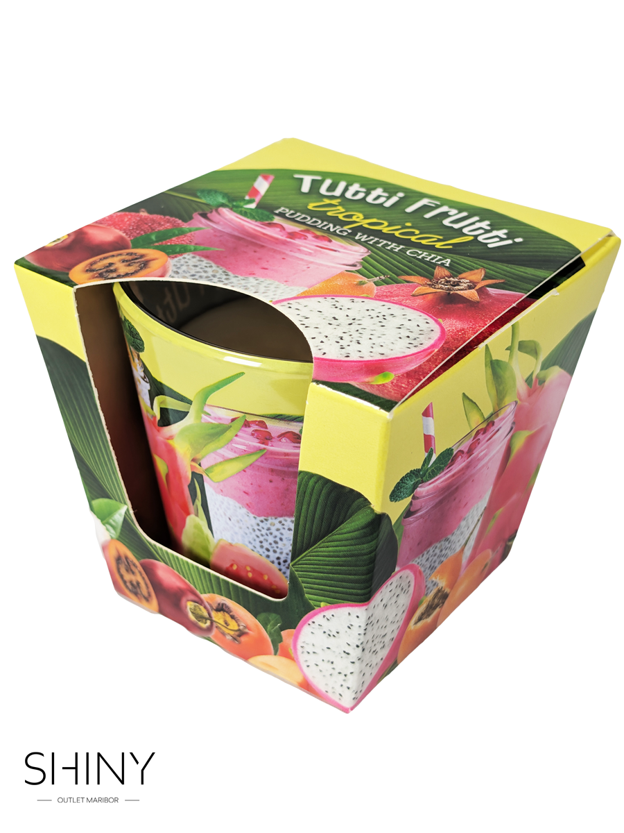 Sadna dišeča sveča v kozarcu – svež, sočen vonj za naravno in prijetno odišavljen dom.