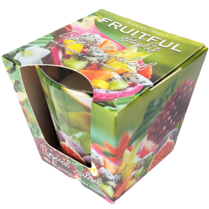 Sadna dišeča sveča v kozarcu – svež, sočen vonj za naravno in prijetno odišavljen dom.