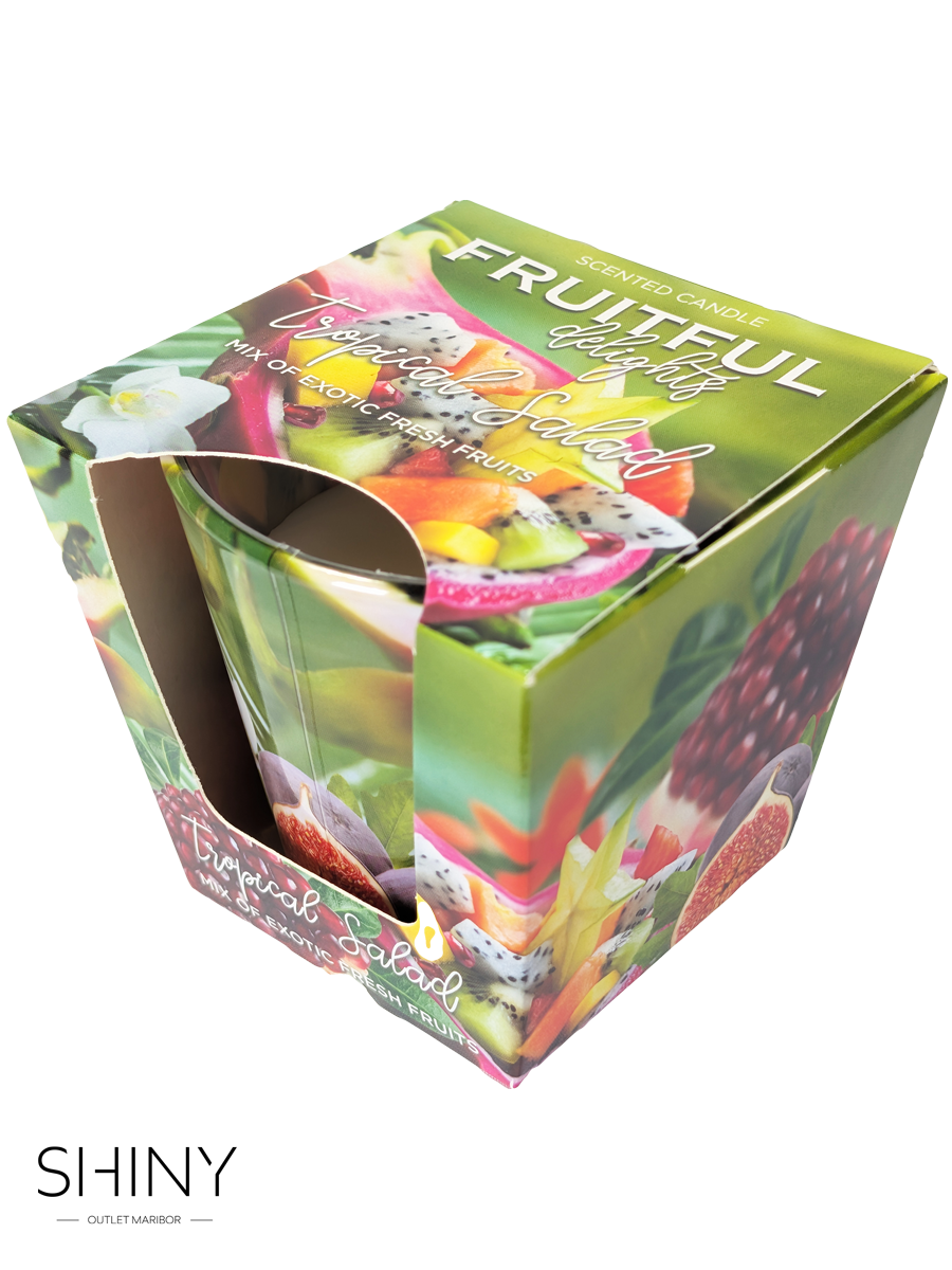 Sadna dišeča sveča v kozarcu – svež, sočen vonj za naravno in prijetno odišavljen dom.