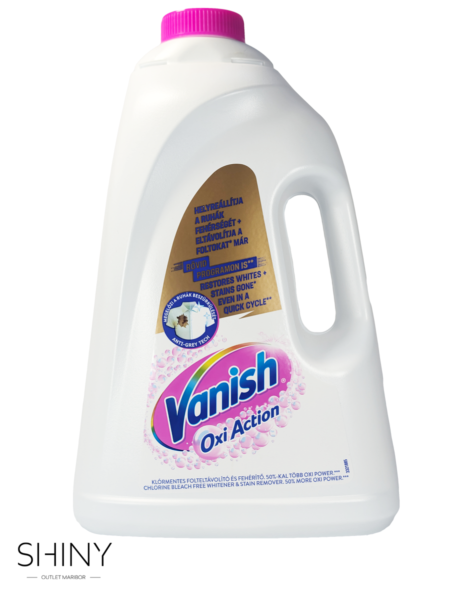 Vanish Oxi Action Gel z močjo aktivnega kisika učinkovito odstranjuje madeže in ohranja živahne barve. Za sveža, čista in sijoča oblačila pri vsakem pranju.