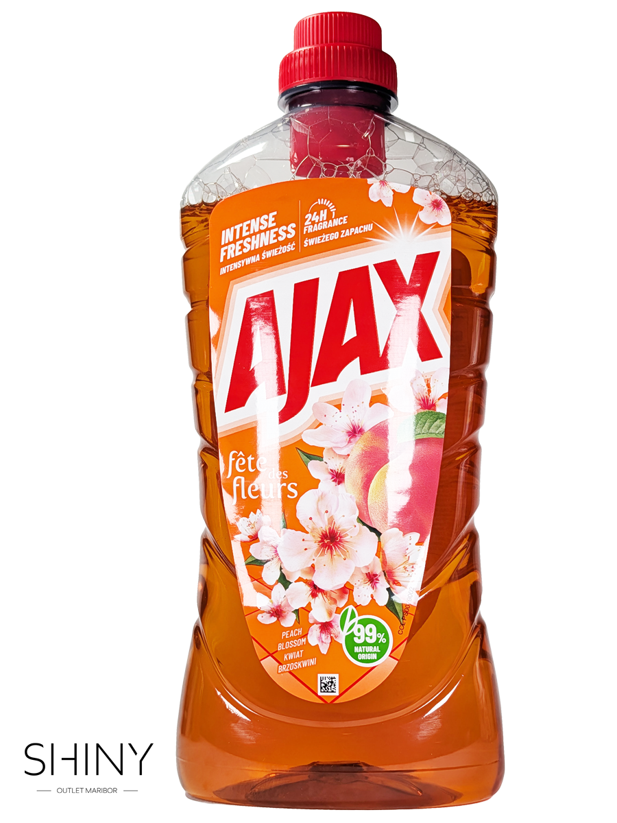 Ajax Peach Blossom – učinkovito čistilo s sladkim vonjem breskve za popolno čistočo in svežino doma.