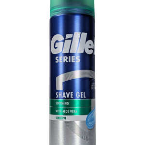 Pomirjujoči gel za britje Gillette Series Sensitive z aloe vero za nežno, sveže in udobno britje.