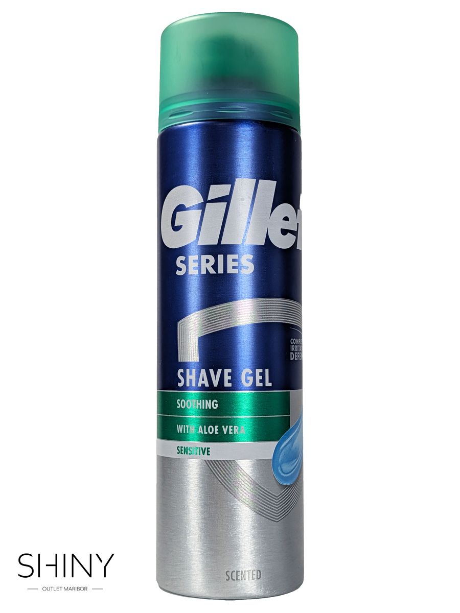 Pomirjujoči gel za britje Gillette Series Sensitive z aloe vero za nežno, sveže in udobno britje.
