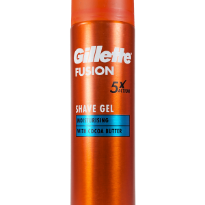 Vlažilni gel za britje Gillette Fusion s kakavovim maslom za mehko, gladko in negovano kožo.