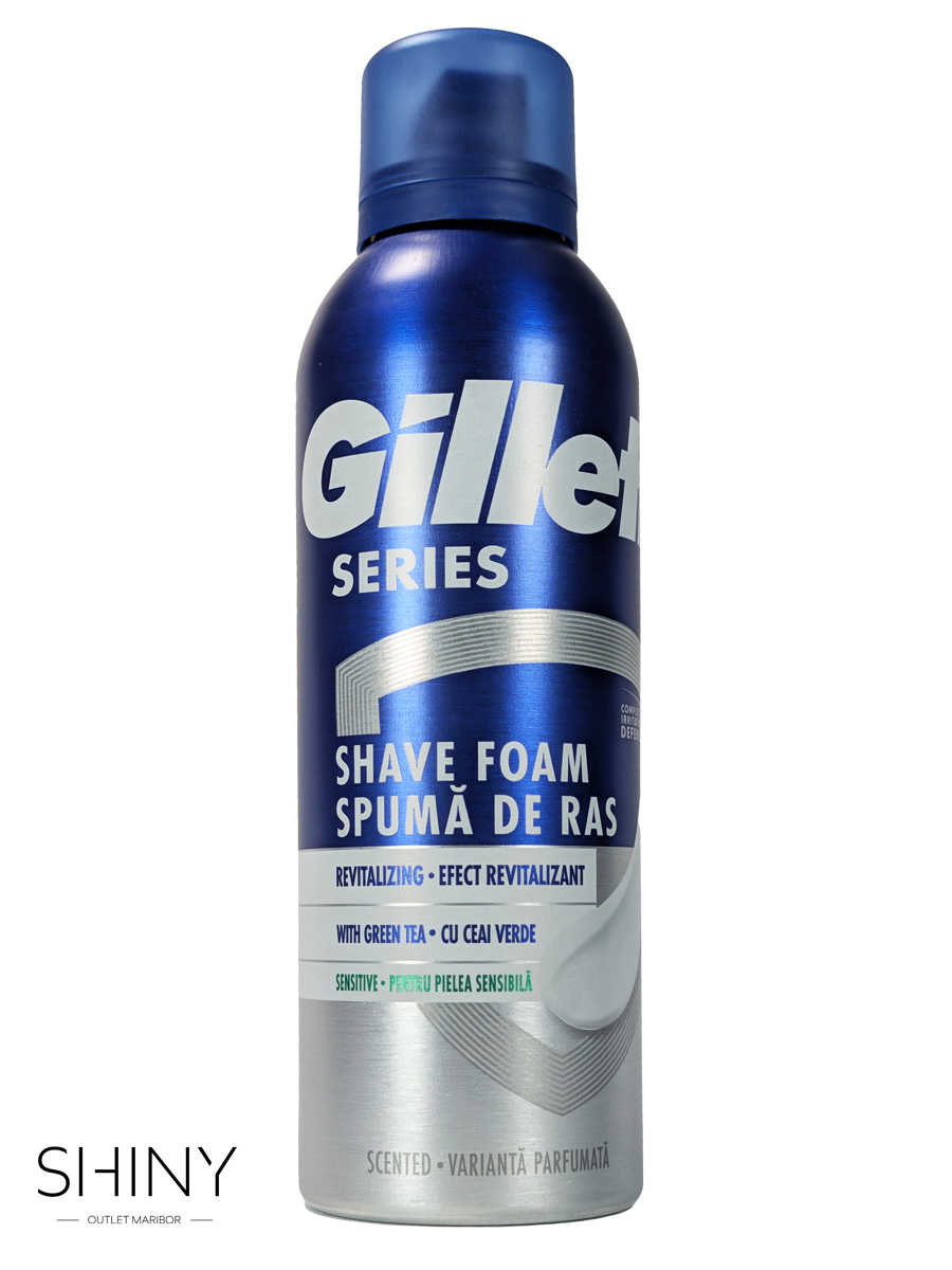 Nežna pena za britje Gillette Series Green Tea za občutljivo kožo – svežina, gladkost in zaščita v enem.