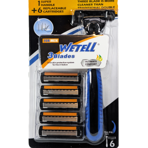 Wetell 3 Blades britvica z enim ročajem in šestimi rezili – ultimativno udobje, ne drsi in ščiti kožo pri vsakem britju.